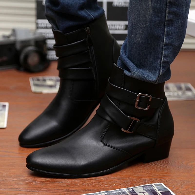 Hot Sale Luxury Chelsea Boots Men Pointed -toe Mens White Boots Black British Style High-heel Men Dress Boots Design Ankle Boot