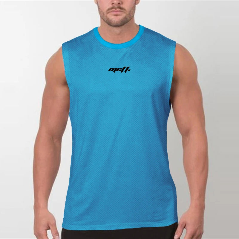 Men's Fitness Tank Tops Europe United States Fashion Brand Round Neck Sports Sleeveless T-shirt Summer Men Mesh Running Vests