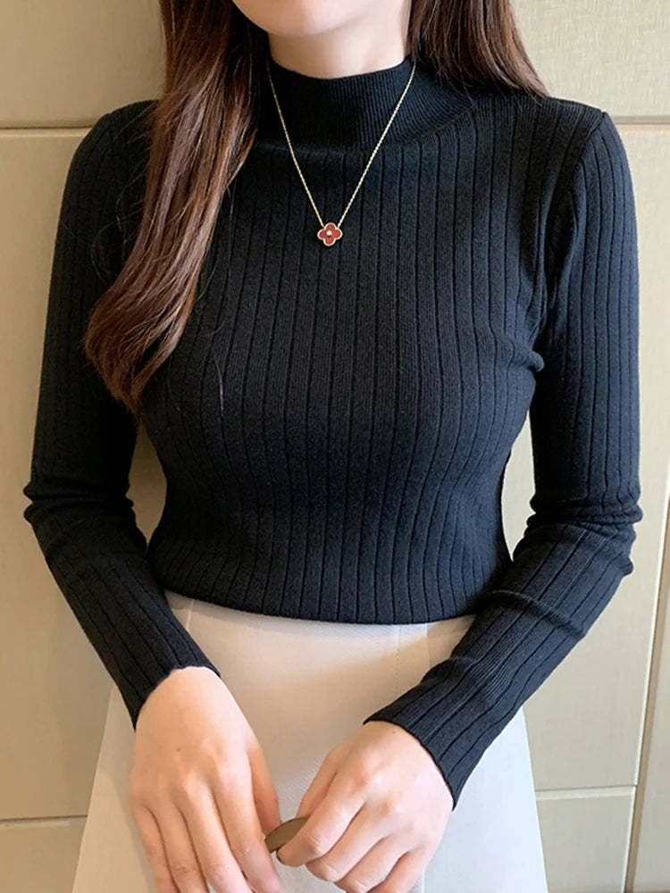 2026 New Autumn Winter Knitted Ribbed Jumper Tops Women Turtleneck Pullovers Sweaters Long Sleeve Korean Slim-fit Female Sweater