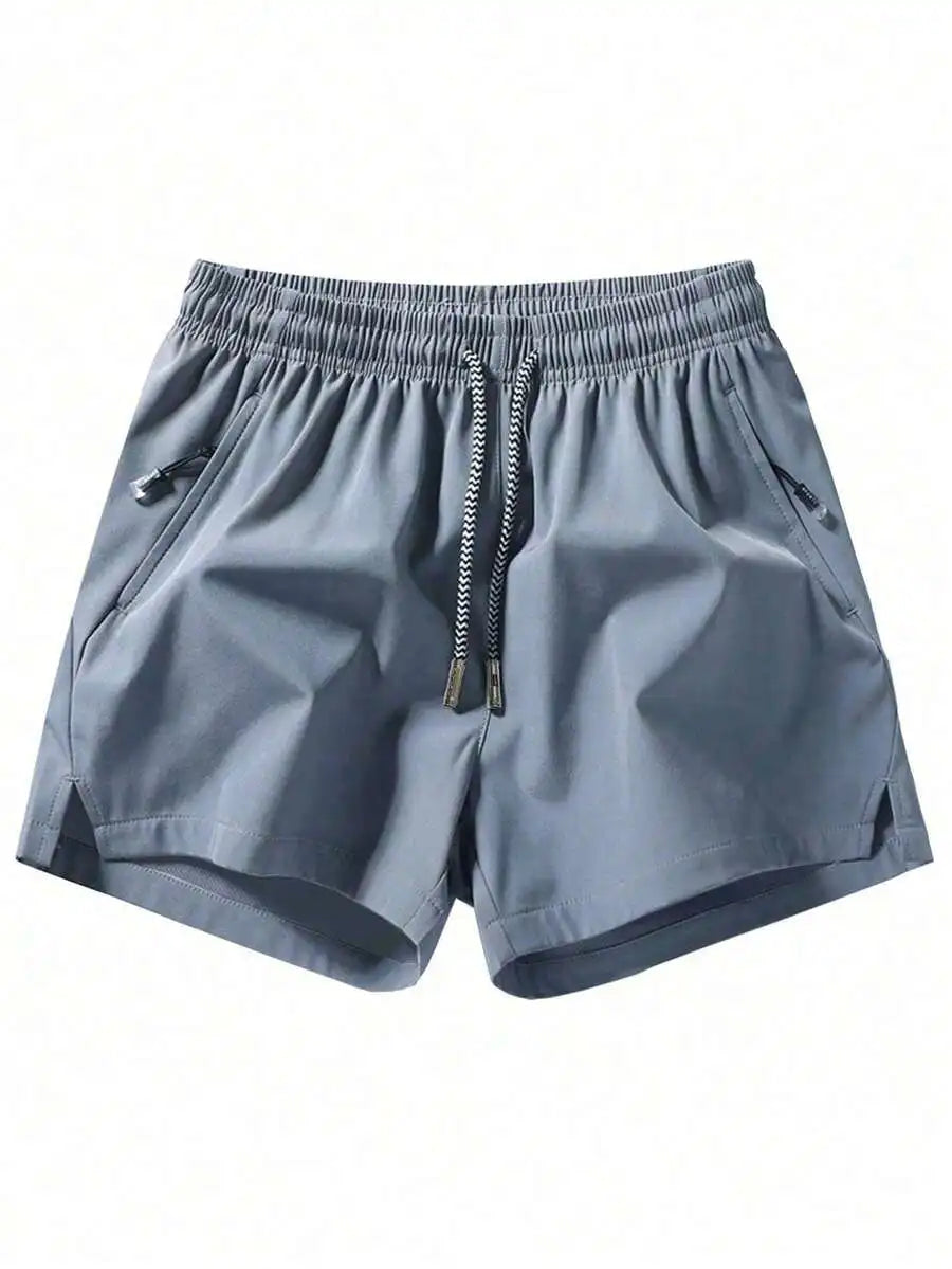 Men's Anti-Lost Drawstring Sports Shorts With Zipper Pockets