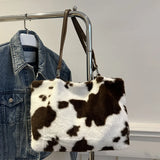 Large Capacity Shopper Bags For Women Winter Travel Tote Bag Cow Printing Plush Shoulder Bag Ladies Handbag Designer Bolsos