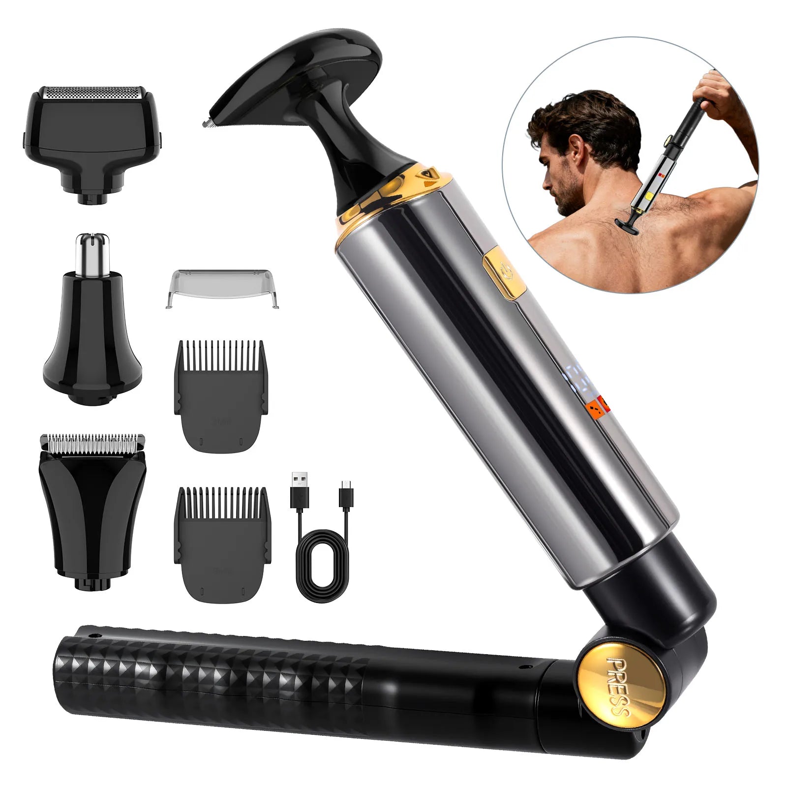 Hatteker Electric Rechargeable Full-Body Hair Trimmer Men's Shaver Grooming Clippers Adjustable Personal Hygiene Hair Removal Device