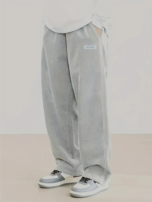 Autumn Mens Corduroy Casual Pants Fashion Loose Fit Pants Straight Sweatpants Elastic Waist Drawstring Outdoor Streetwear