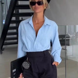 HXAO 2025 Woman Blouses Long Stripe Shirts Women Spring Summer Long Sleeve Blue White Shirt Woman Large Tops Button Up Shirts