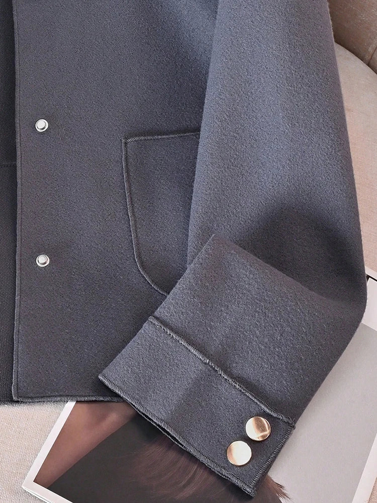 Classic Solid Short Woolen Coats for Woman Autumn Winter Warm Woman Clothing Button Up Female Coat Outfits New In Outerwears