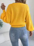 Women's Solid Color Round Neck Lantern Long Sleeve Knitted Sweaters for 2026 Autumn Winter Woman Clothes Yellow Red Khaki Tops