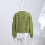 Chic Speckled Knit Cardigan Round Neck Shoulder Pads Long Sleeve Single Breasted Patch Pockets Daily Women Top 2026 Autumn Tops