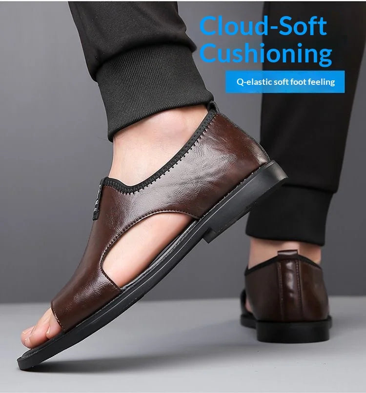 New Style Perforated, Breathable and Anti-Slip Outerwear Casual Leather Slip-On Sandals for Men Size 48 Large Size