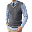 Mens V Neck Knitted Sweater Vest Lightweight Breathable Patchwork Pullover Autumn Casual Business Streetwear Knitwear for Men