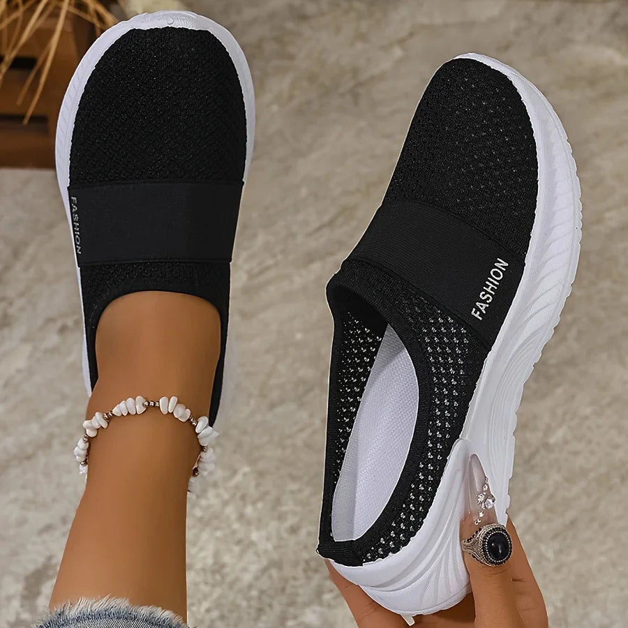 Women's Casual Slip-On Sneakers Breathable Fabric Lightweight PVC Sole Machine Washable Cleanable All-Season Comfort Shoes