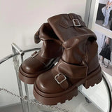 Shoes for Women 2024 Mid-Calf Women's Boots Platform Modern Boots Women Belt Buckle Square Toe Side Zip Square Heel Shoes Female