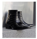 Luxury Men Boots Leather Chelsea Boots High Top Buckle Strap Formal Shoes Black British Style Ankle Boots Pointed Toe Brown Boot
