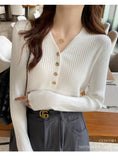 2026 Casual Slim Button Knitted Pullover Autumn Winter Women Sweaters Sweater Femme Basic Solid Jersey Tops Fashion Clothes