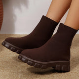Ankle Boots for Women Comfortable Round Toe Slip On Stretch Soft Chunky Block Heel Knit Platform Boots Punk Dress Sock Boots