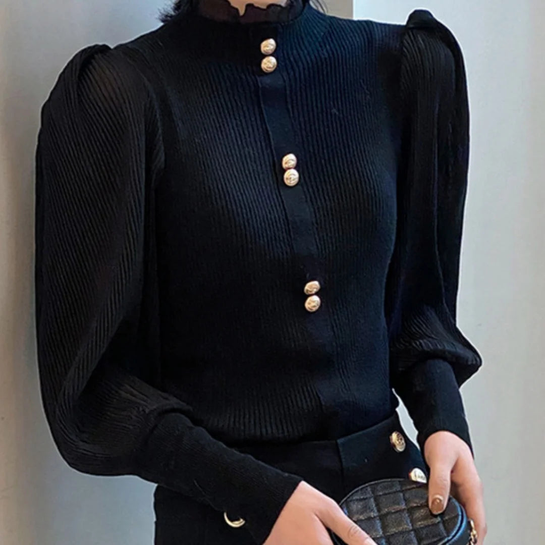 Elegance Half Turtleneck Long Sleeve Knitted Korean Sweaters Single Breasted Vintage Japanese Sweet Sweater Patchwork Blouses