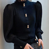 Elegance Half Turtleneck Long Sleeve Knitted Korean Sweaters Single Breasted Vintage Japanese Sweet Sweater Patchwork Blouses