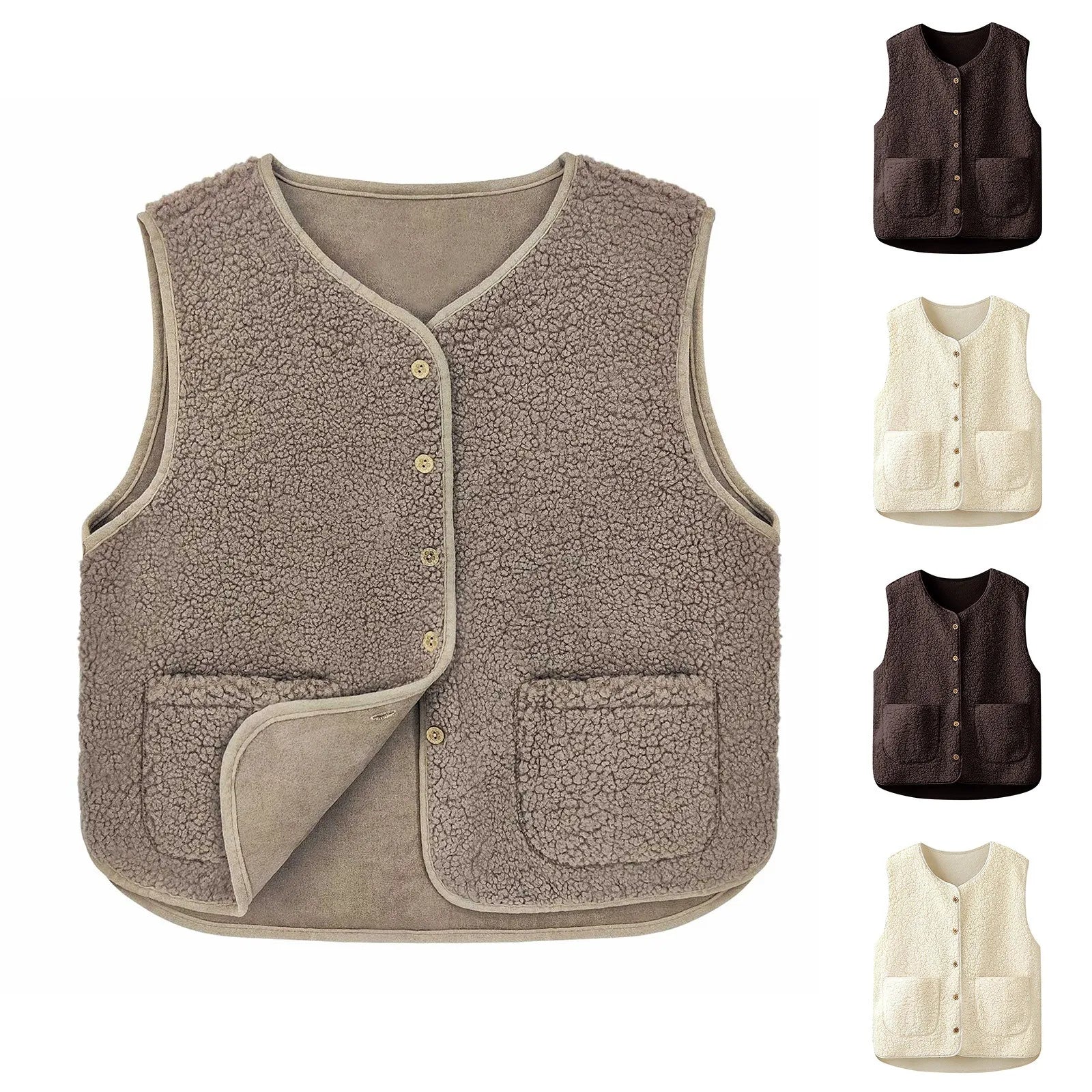 Women'S Teddy Fleece Vest Autumn Thin Vest Sleeveless Coat Plain Plush Vest Short Jacket Loose Fleece Vest Women Outwear
