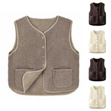 Women'S Teddy Fleece Vest Autumn Thin Vest Sleeveless Coat Plain Plush Vest Short Jacket Loose Fleece Vest Women Outwear