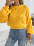 Women's Solid Color Round Neck Lantern Long Sleeve Knitted Sweaters for 2026 Autumn Winter Woman Clothes Yellow Red Khaki Tops