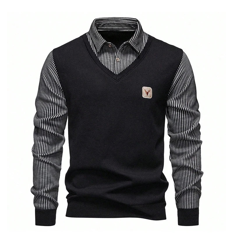 US Size Men's Polo Neck Pullover Autumn Winter Sweaters Striped Causal Shirts Pullover Sweaters New Jersey Knitwear