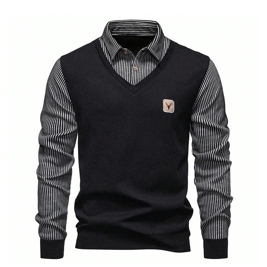US Size Men's Polo Neck Pullover Autumn Winter Sweaters Striped Causal Shirts Pullover Sweaters New Jersey Knitwear