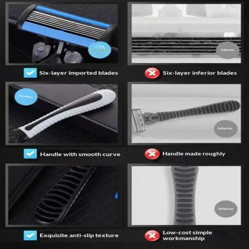 Safety Razor With 3/6/12/18/24/36Pcs 6 Layer Stainless Steel Shaving Cartridges For Men Women Hair Removal Shaving▪