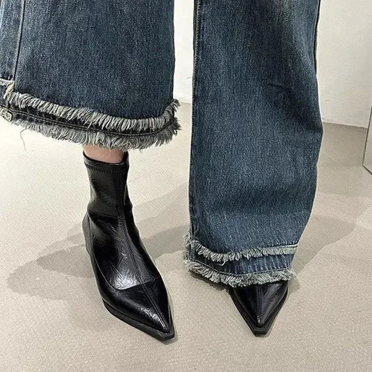 Pointed Toe Women Slim Ankle Boots Fashion Square Low Heel Ladies Elegant Back Zippers Short Booties Women's Footwear