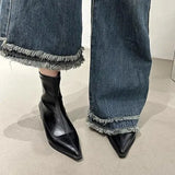 Pointed Toe Women Slim Ankle Boots Fashion Square Low Heel Ladies Elegant Back Zippers Short Booties Women's Footwear