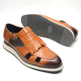 Classy Trending Mens Tassel Sandals Genuine Leather Buckle Strap Hollow Out Summer Casual Shoes for Men Comfortable Breathable