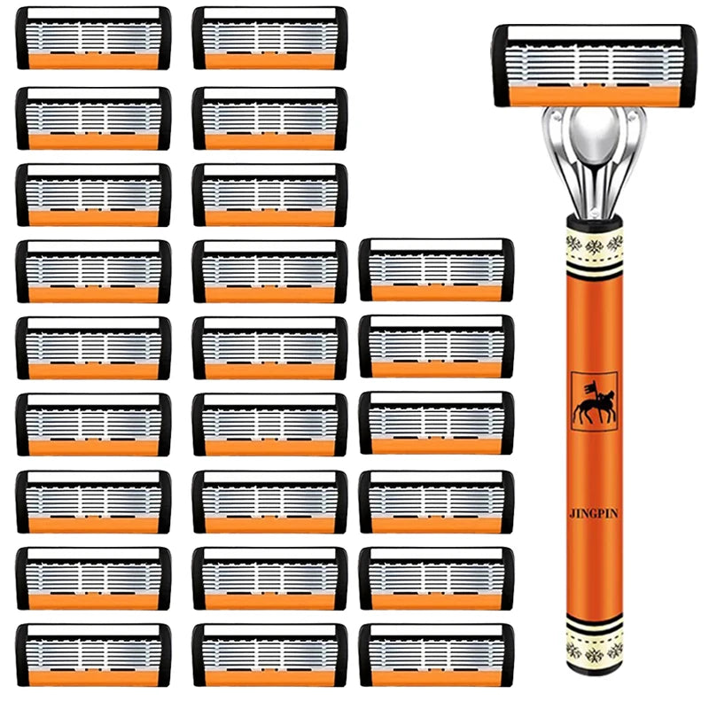 6-Layers Safety Razor Set High Quality Men Shaving Razor Sharp Stainless Steel Changeable Shaver Head Blades
