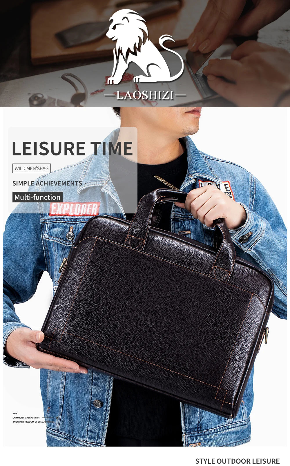 Men's leather handbag, top layer cowhide briefcase, leather laptop bag, diagonal cross office bag
