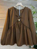 Plus Size Women Clothing Spring Autumn New V-Neck Long Sleeved Shirt&Blouses Solid OL Casual Business Top To Cover The Stomach