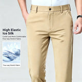 Mens Stretch Straight Leg Business Dress Pants Casual Wrinkle Resistant Drape Trousers for Meeting Occasions