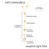 Colorful Long Square Pendant Stainless Steel Necklace for Women Luxury Czech Glass Gold Plated Waterproof Charm Jewelry