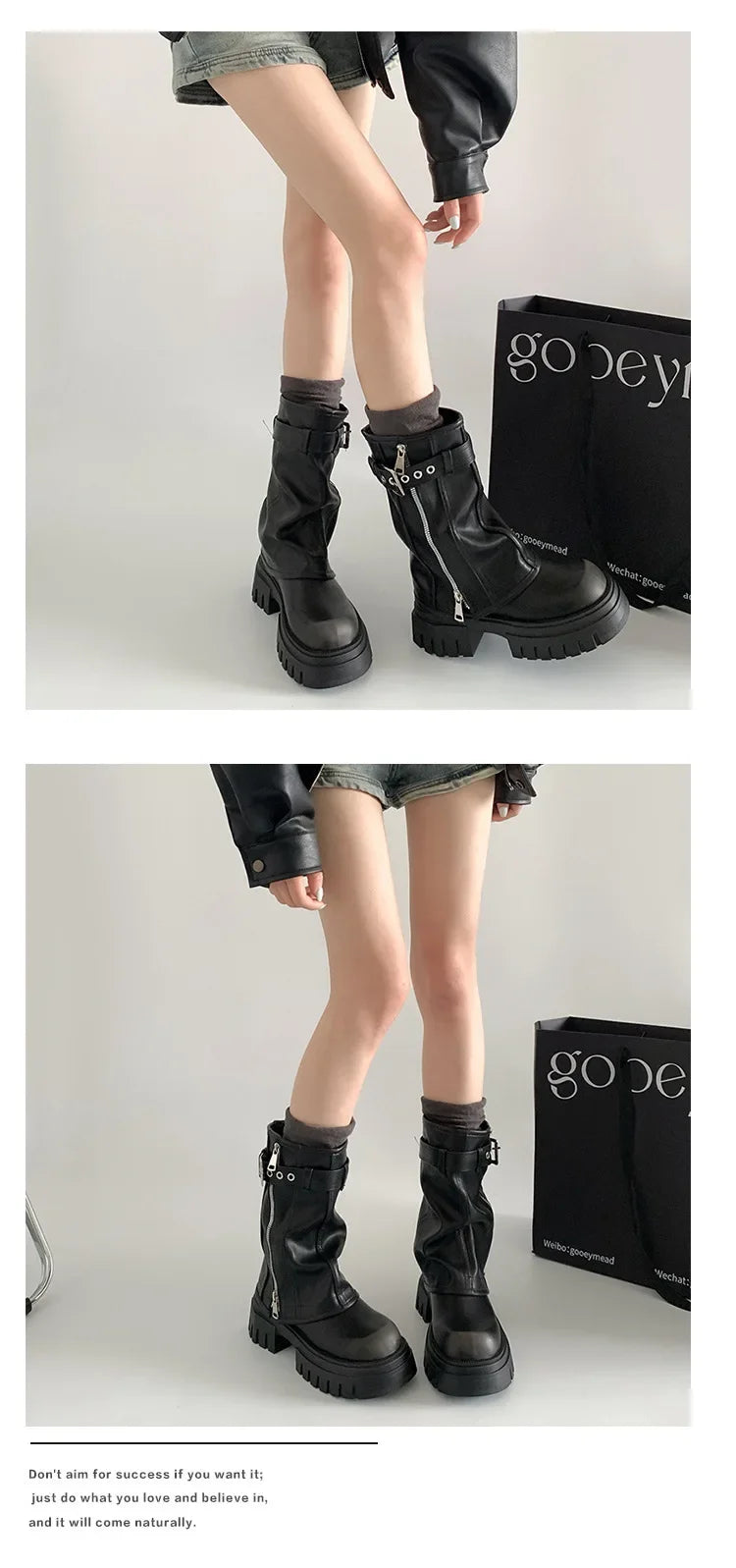 Winter Women Biker Boots Fashion Belt Buckle Ladies Elegant Platform Long Pipe Booties Casual Women's Knee High Booties2024