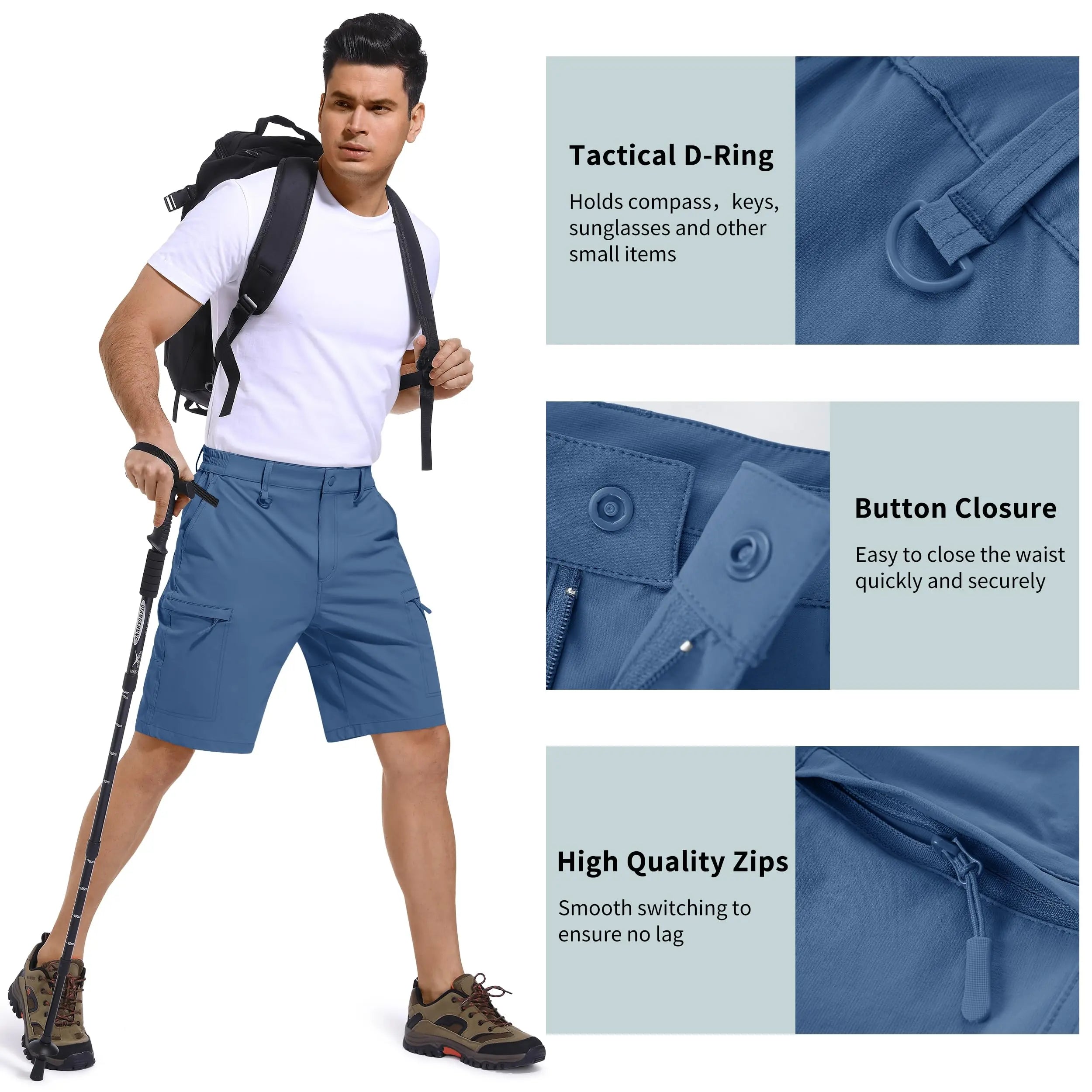 Men's Quick Dry Cargo Shorts Summer Waterproof Hiking Shorts Outdoor Multi-pockets Camping Training Work Shorts Man