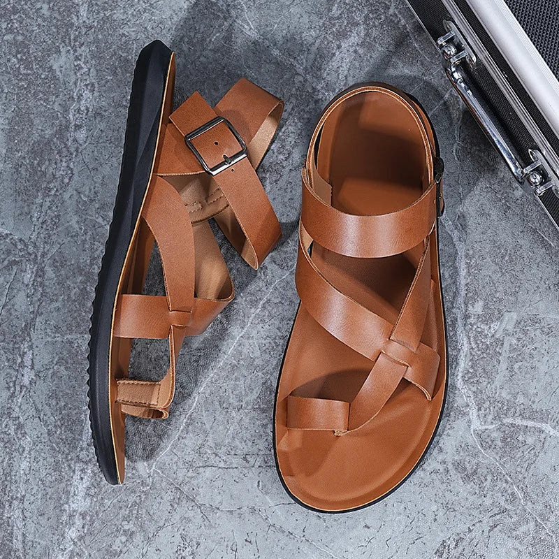 Summer Men Rome Genuine Leather Roman Sandals Gladiator 2024 Sandalias Romanas Hombre Flat Sandles Dropshipping