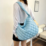 Women Large Capacity Quilted Tote Bag Winter Warm Lightweight Down Cotton Padded Plaid Shoulder Bags Underarm Bags Puffy Handbag
