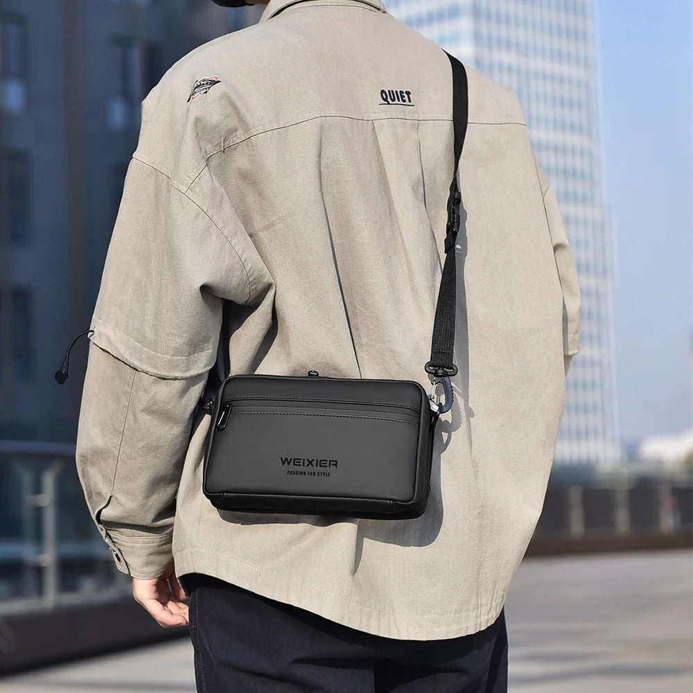 Fashionable Multi-Layer Shoulder Bag for Man,Hand-Held Casual Crossbody Bag, Suitable for Commuting, Daily Use,Black Business Travel Bag, Solid Color Minimalism Handbag