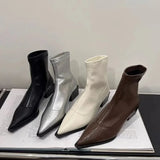 Pointed Toe Women Slim Ankle Boots Fashion Square Low Heel Ladies Elegant Back Zippers Short Booties Women's Footwear