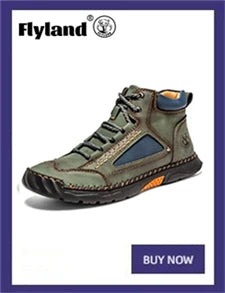 FLYLAND Men's Ankle Boots Casual Leather Shoes Fashion Vintage Hand Stitching Soft Business Handmade Shoes