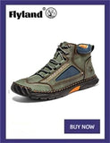 FLYLAND Men's Ankle Boots Casual Leather Shoes Fashion Vintage Hand Stitching Soft Business Handmade Shoes