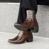 Luxury Men Boots Leather Chelsea Boots High Top Buckle Strap Formal Shoes Black British Style Ankle Boots Pointed Toe Brown Boot