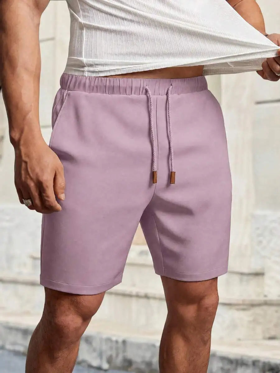 HIMLAND Men's Solid Color Drawstring Waist Casual Shorts, Versatile, Vacation, Father's Day Gifts, Football