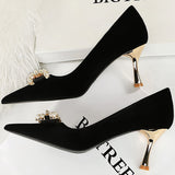 Luxury Women 7cm High Heels Wedding Replica Pumps Lady Luxury Designer Metal Chain Buckle High Heels Stiletto Women Dress Shoes