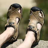 Summer Sandals Leather Outdoor Men's Beach Shoes Luxury Breathable Casual Sandal Man Wading Shoes Non-slip Wide lining Slippers