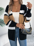 Women's Color Block Striped Cardigan Sweaters 2026 Autumn Winter Casual Lantern Long Sleeve Knitted Coats Fashion Woman Outwear