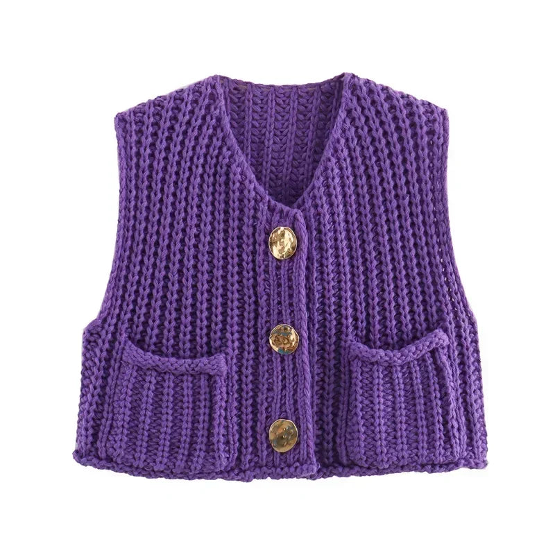 Korean fashion crop sweater women vest solid loose casual sweaters cable knit sweater vests for woman luxury designer tops