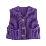 Korean fashion crop sweater women vest solid loose casual sweaters cable knit sweater vests for woman luxury designer tops