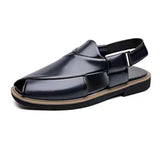 PU Leather Men's Sandals Handmade Stitching Beach Shoes Non Slip Hollow Out Shoes Outdoor Casual Sandaly All-match Man Sandalias